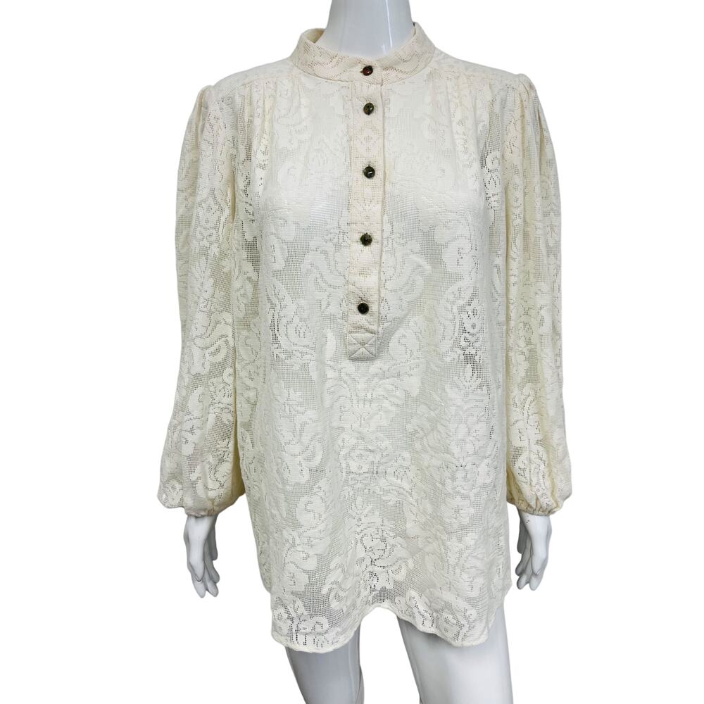 ZIMMERMANN White Cotton Lace Button Accent Long Sleeve Collared Blouse Size 4
